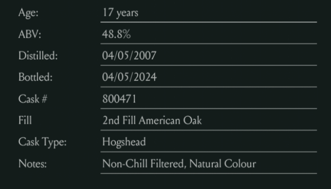 Saltire Rare Malt Release No.1 Glen Moray 17 years old single cask single malt scotch whisky