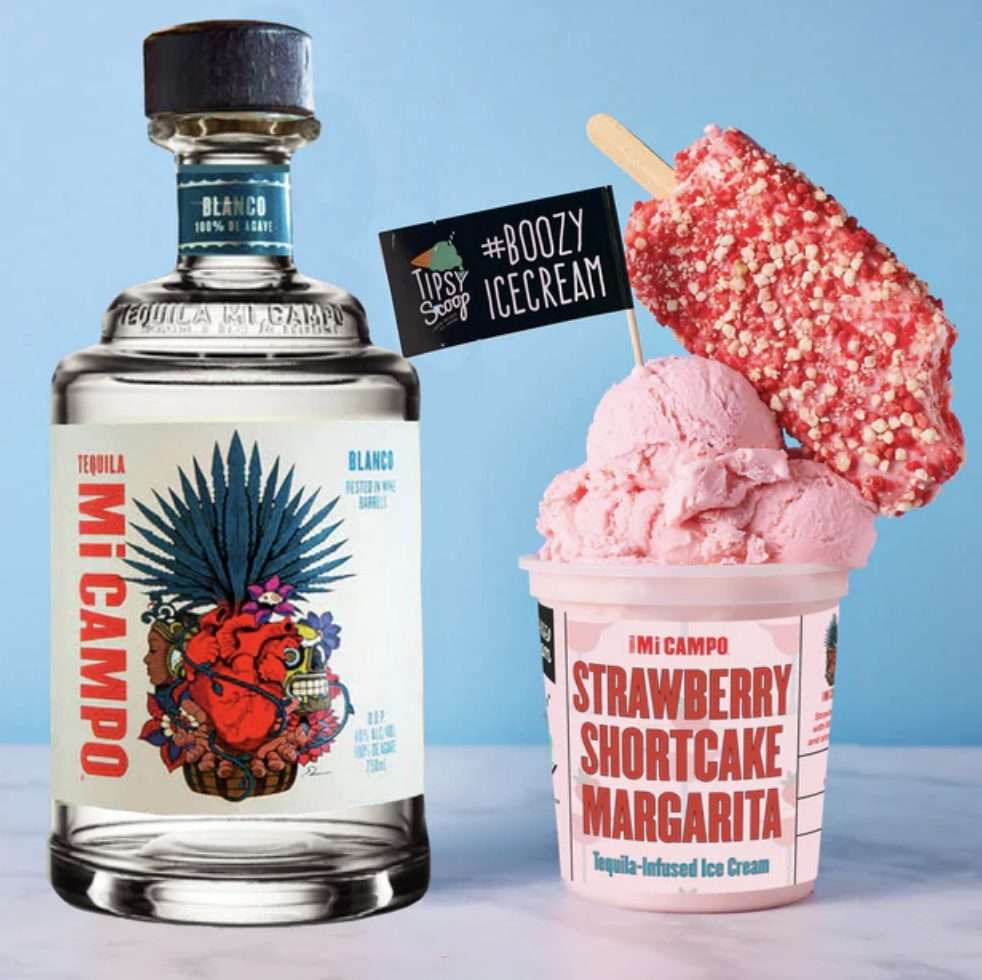 Strawberry Shortcake Margarita ice-cream collaboration with Mi Campo Tequila typsy scoop